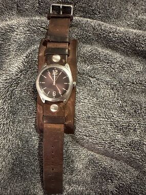 Guess Brown Leather Cuff Watch Strap - Men's & Women Wide Leather Band.